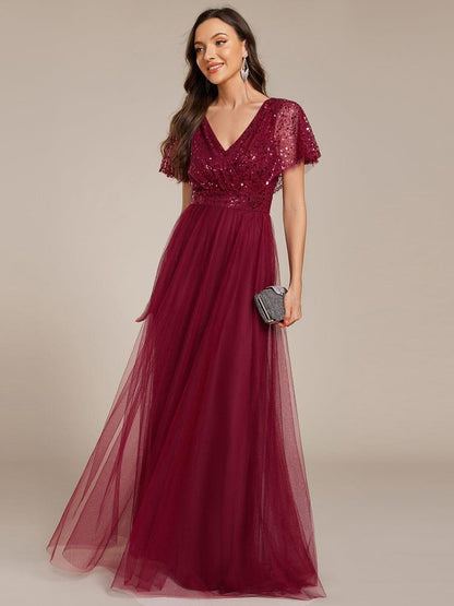 ever NAVEYA|Sparkly Sequin A-Line V-Neck Tulle Formal Evening Dress