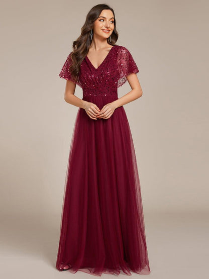 ever NAVEYA|Sparkly Sequin A-Line V-Neck Tulle Formal Evening Dress