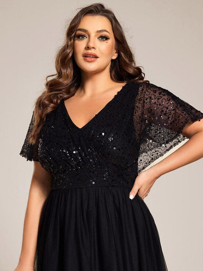 ever NAVEYA|Sparkly Sequin A-Line V-Neck Tulle Formal Evening Dress