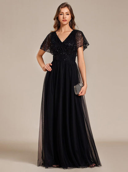 ever NAVEYA|Sparkly Sequin A-Line V-Neck Tulle Formal Evening Dress