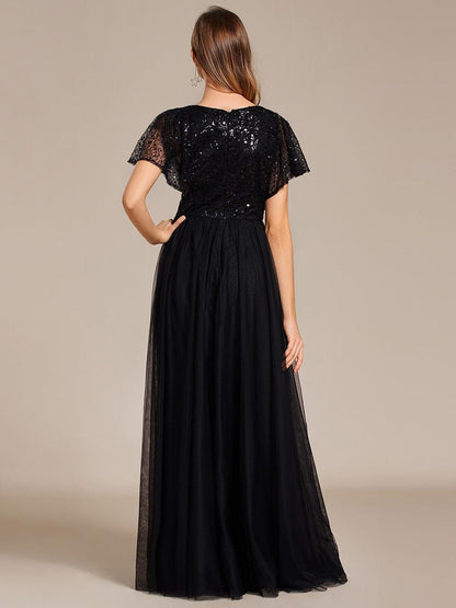 ever NAVEYA|Sparkly Sequin A-Line V-Neck Tulle Formal Evening Dress
