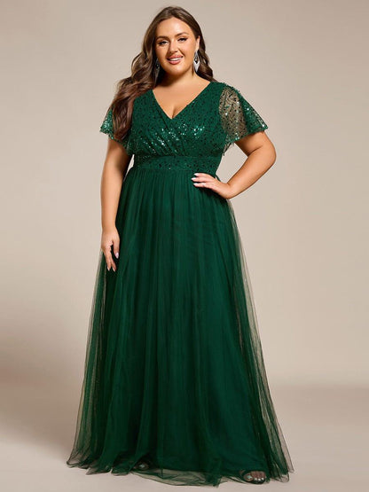 ever NAVEYA|Sparkly Sequin A-Line V-Neck Tulle Formal Evening Dress