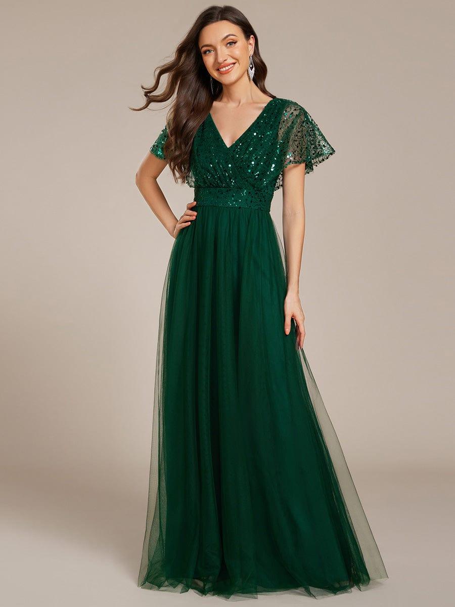 ever NAVEYA|Sparkly Sequin A-Line V-Neck Tulle Formal Evening Dress