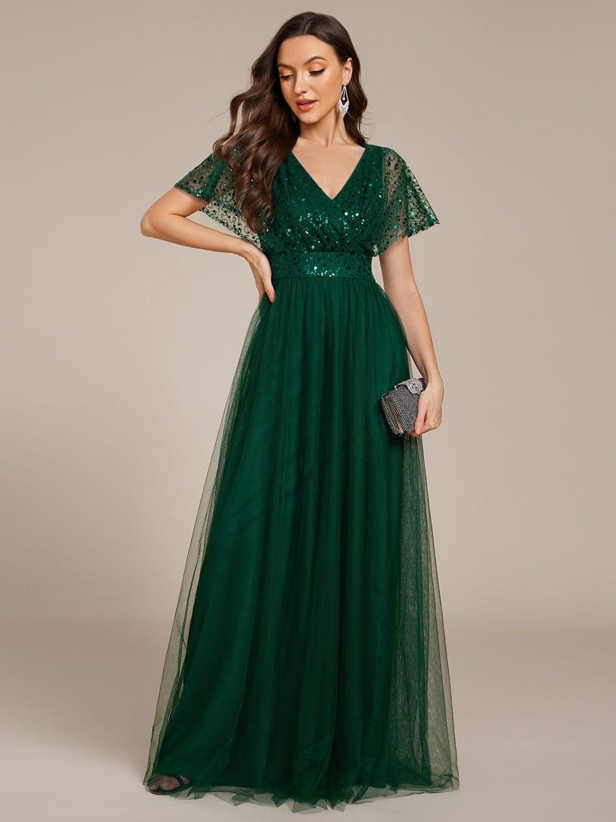 ever NAVEYA|Sparkly Sequin A-Line V-Neck Tulle Formal Evening Dress
