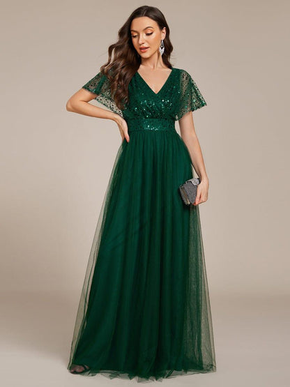 ever NAVEYA|Sparkly Sequin A-Line V-Neck Tulle Formal Evening Dress