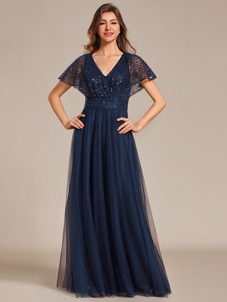 ever NAVEYA|Sparkly Sequin A-Line V-Neck Tulle Formal Evening Dress