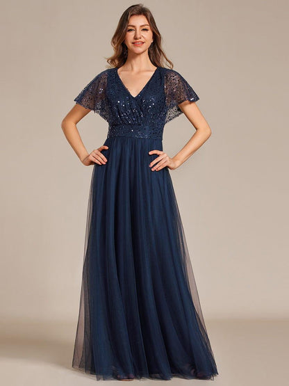 ever NAVEYA|Sparkly Sequin A-Line V-Neck Tulle Formal Evening Dress