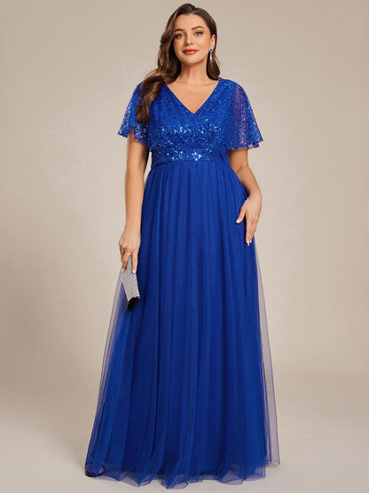 ever NAVEYA|Sparkly Sequin A-Line V-Neck Tulle Formal Evening Dress