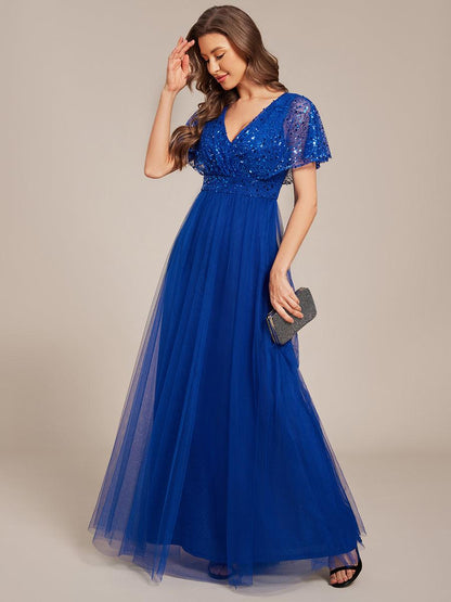 ever NAVEYA|Sparkly Sequin A-Line V-Neck Tulle Formal Evening Dress