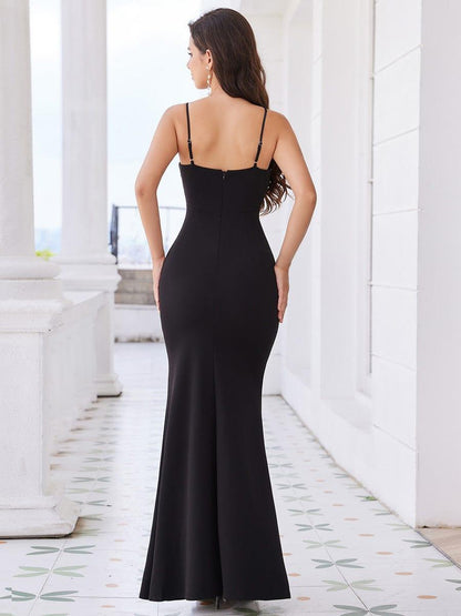 Elegant Spaghetti Strap Beaded Bodycon Formal Evening Dress