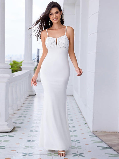 Elegant Spaghetti Strap Beaded Bodycon Formal Evening Dress