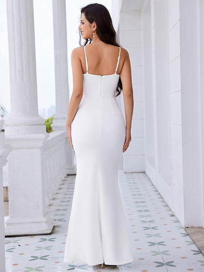 Elegant Spaghetti Strap Beaded Bodycon Formal Evening Dress