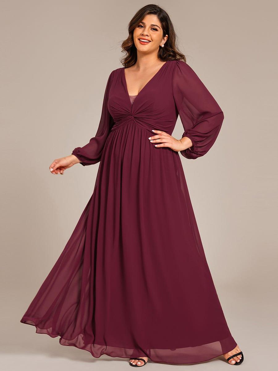 pretty TRU|Plus Size A-Line Pleated Long Lantern Sleeves Chiffon Formal Evening Dress