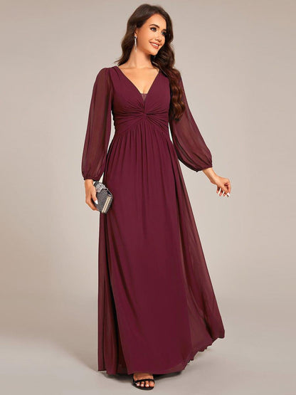 ever TRU|Graceful Chiffon A-Line Pleated Long Sleeves Formal Evening Dress