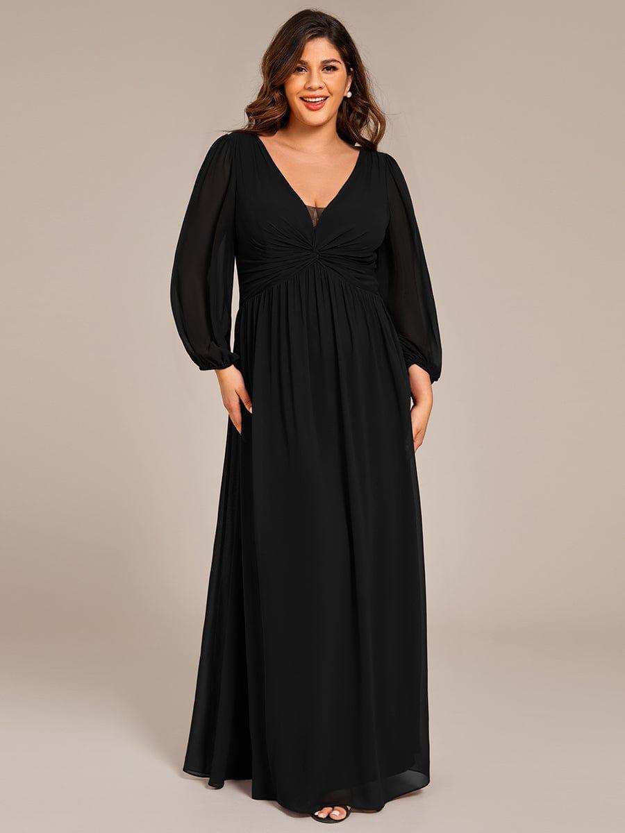 pretty TRU|Plus Size A-Line Pleated Long Lantern Sleeves Chiffon Formal Evening Dress