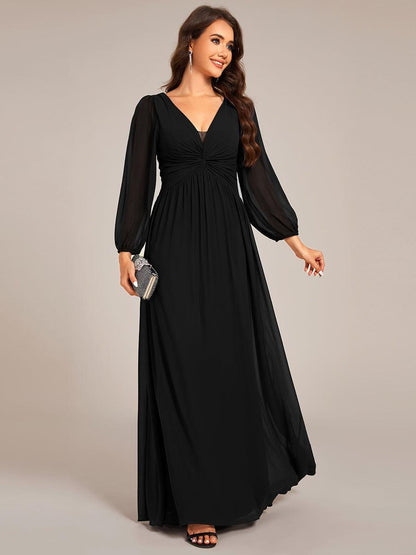 ever TRU|Graceful Chiffon A-Line Pleated Long Sleeves Formal Evening Dress