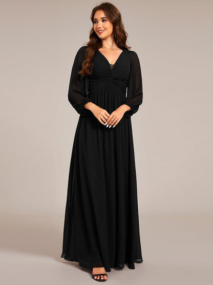 ever TRU|Graceful Chiffon A-Line Pleated Long Sleeves Formal Evening Dress