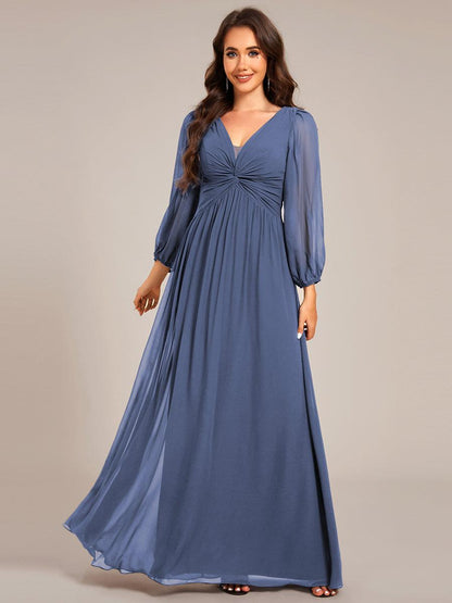 ever TRU|Graceful Chiffon A-Line Pleated Long Sleeves Formal Evening Dress