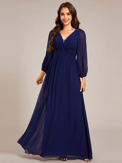 ever TRU|Graceful Chiffon A-Line Pleated Long Sleeves Formal Evening Dress