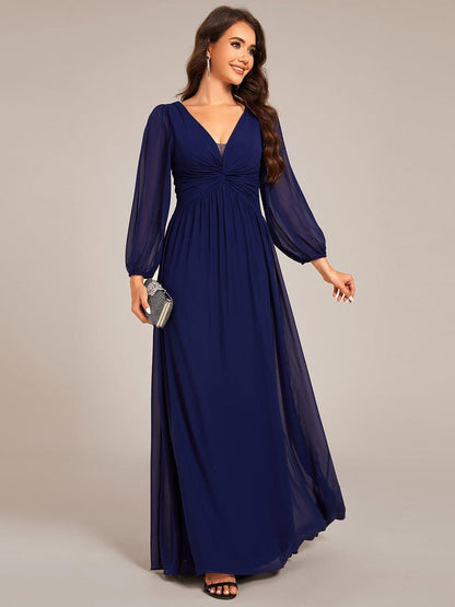 ever TRU|Graceful Chiffon A-Line Pleated Long Sleeves Formal Evening Dress