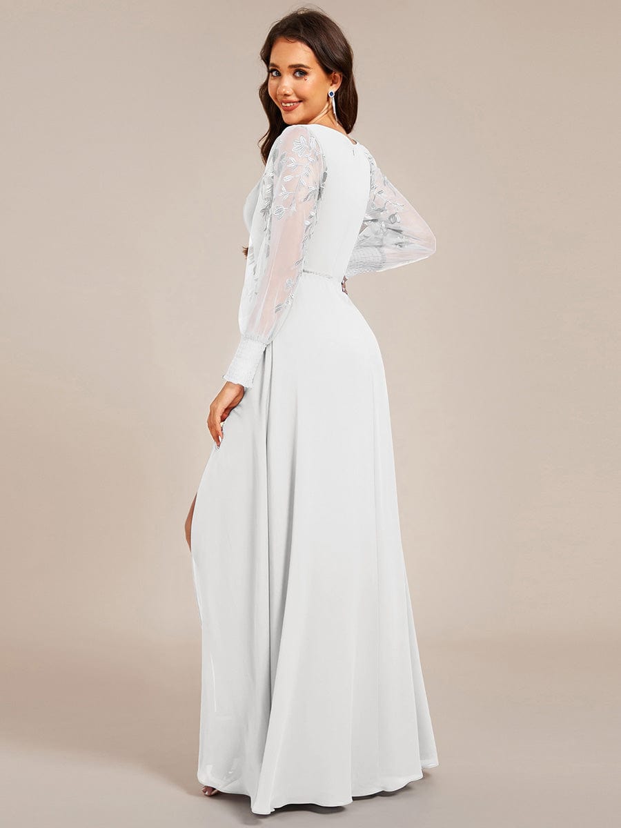 ever RYLEE|See-Through Long Sleeve V-Neck High Slit Chiffon Formal Evening Dress