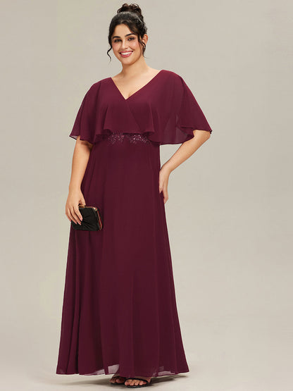 pretty MAXINE|Plus Size Chiffon Formal Maxi Dress with Batwing Sleeves