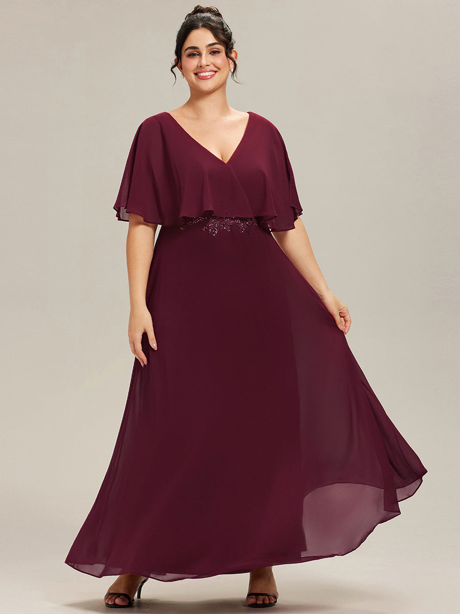 pretty MAXINE|Plus Size Chiffon Formal Maxi Dress with Batwing Sleeves