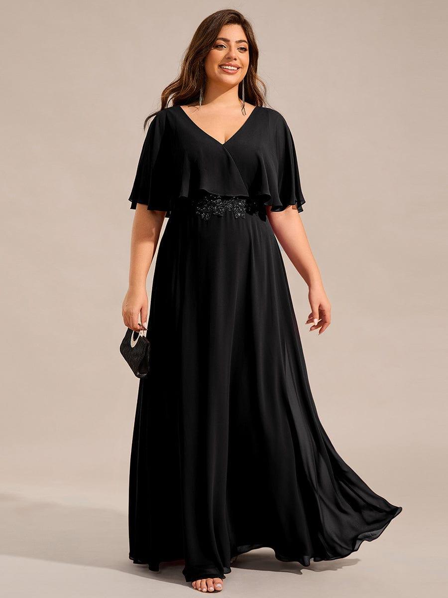 pretty MAXINE|Plus Size Chiffon Formal Maxi Dress with Batwing Sleeves