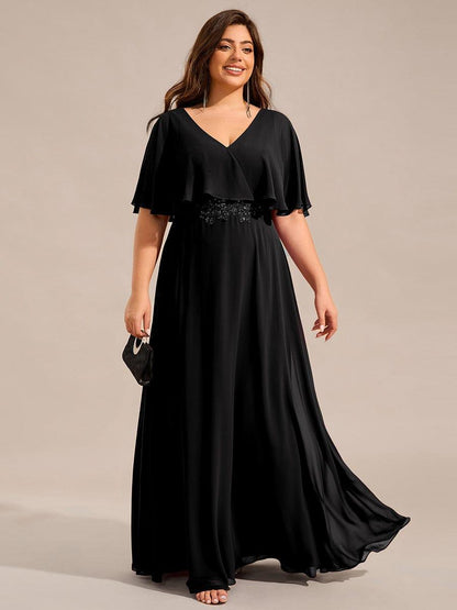 pretty MAXINE|Plus Size Chiffon Formal Maxi Dress with Batwing Sleeves