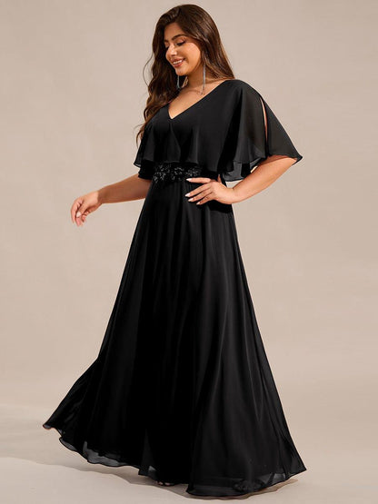 pretty MAXINE|Plus Size Chiffon Formal Maxi Dress with Batwing Sleeves