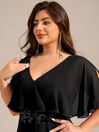 pretty MAXINE|Plus Size Chiffon Formal Maxi Dress with Batwing Sleeves