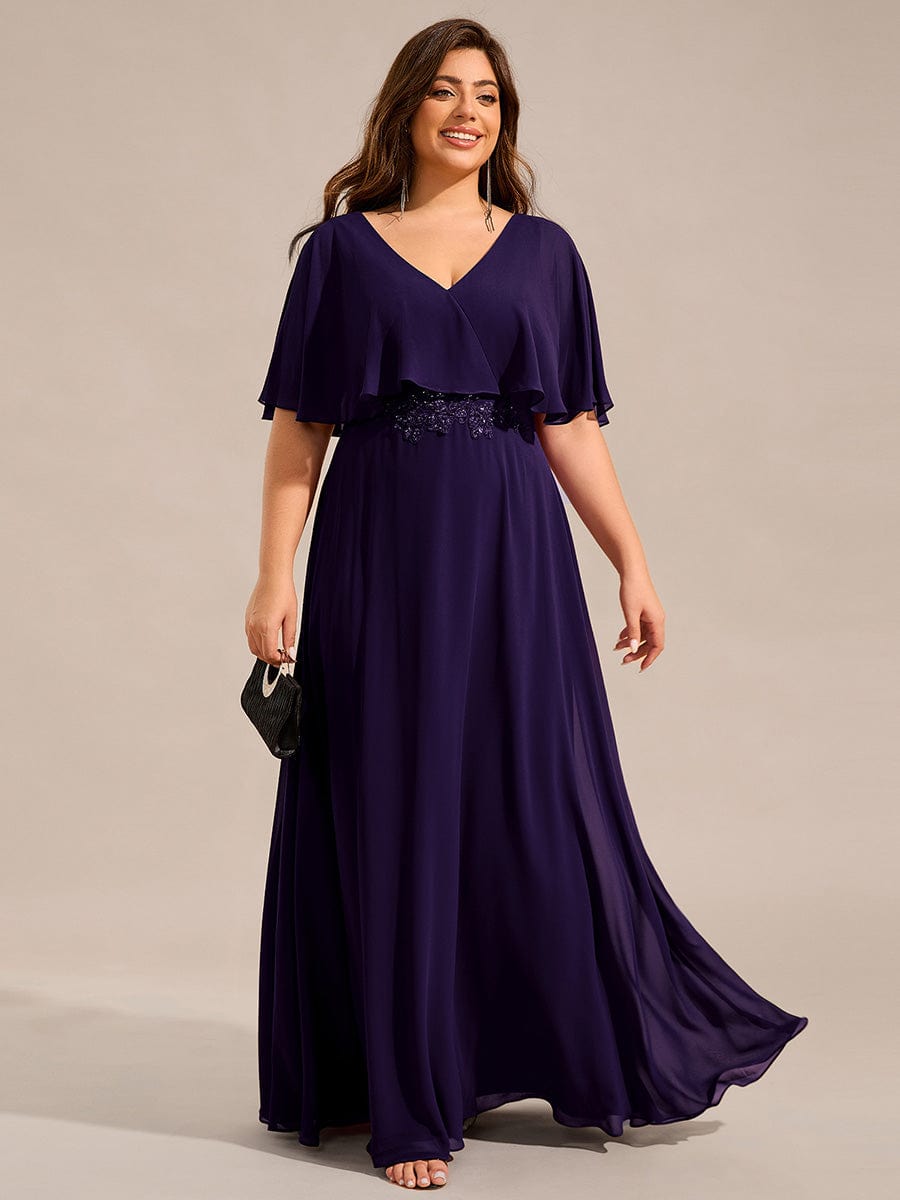 pretty MAXINE|Plus Size Chiffon Formal Maxi Dress with Batwing Sleeves
