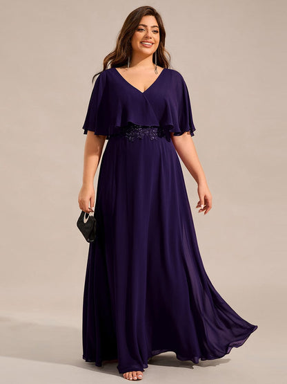 pretty MAXINE|Plus Size Chiffon Formal Maxi Dress with Batwing Sleeves