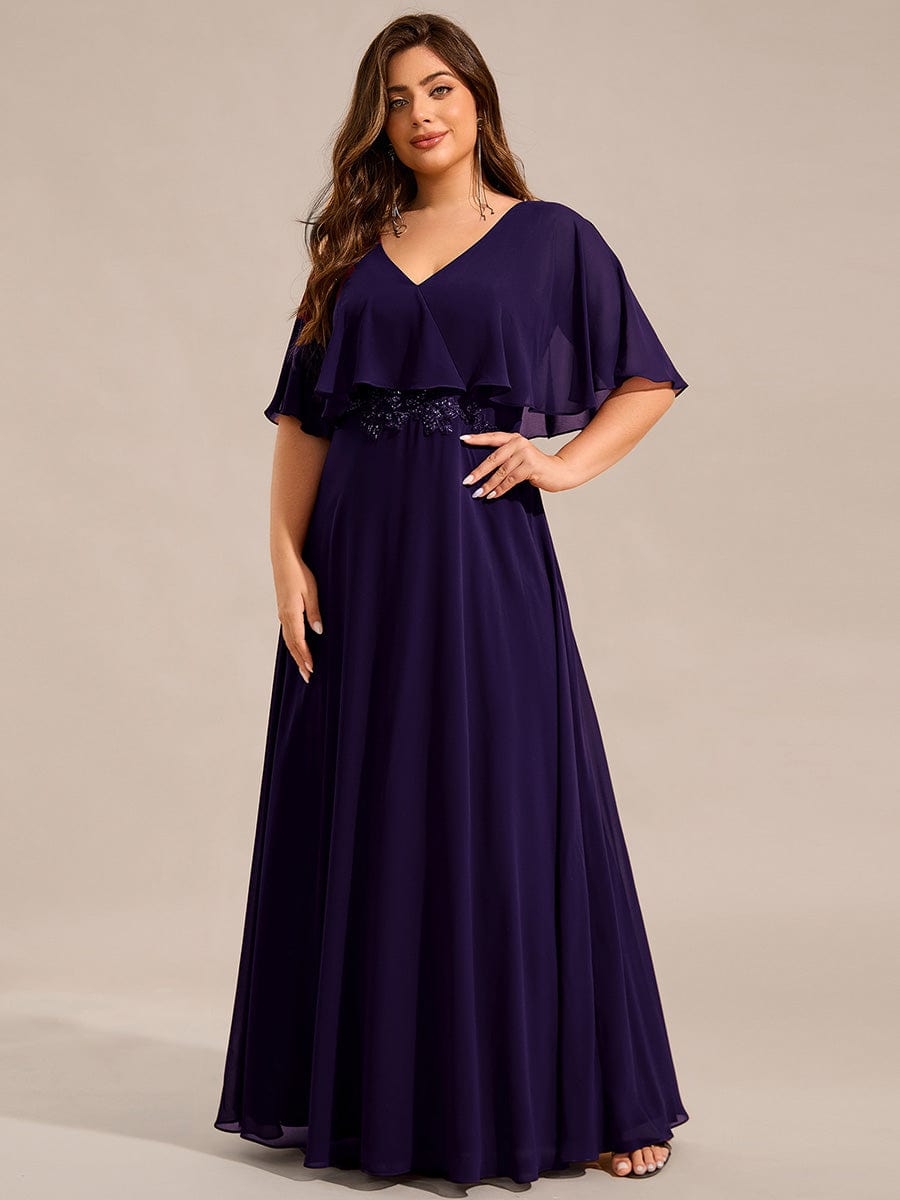 pretty MAXINE|Plus Size Chiffon Formal Maxi Dress with Batwing Sleeves
