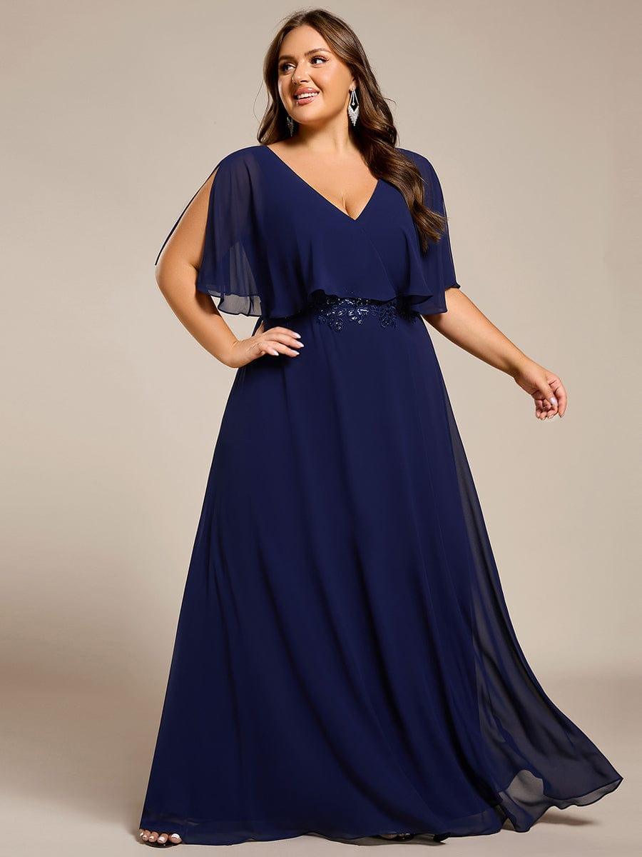 pretty MAXINE|Plus Size Chiffon Formal Maxi Dress with Batwing Sleeves