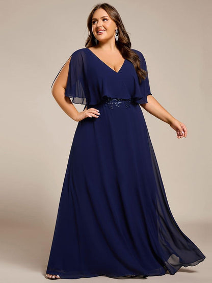 pretty MAXINE|Plus Size Chiffon Formal Maxi Dress with Batwing Sleeves