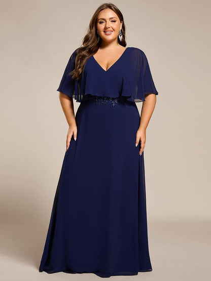 pretty MAXINE|Plus Size Chiffon Formal Maxi Dress with Batwing Sleeves