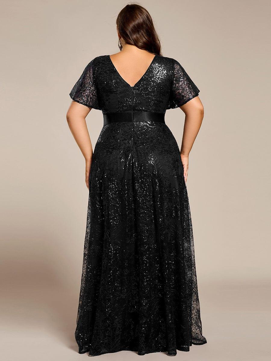 pretty CORY|Plus Size Illusion Sequin V-neck Short Sleeve Maxi Formal Dress