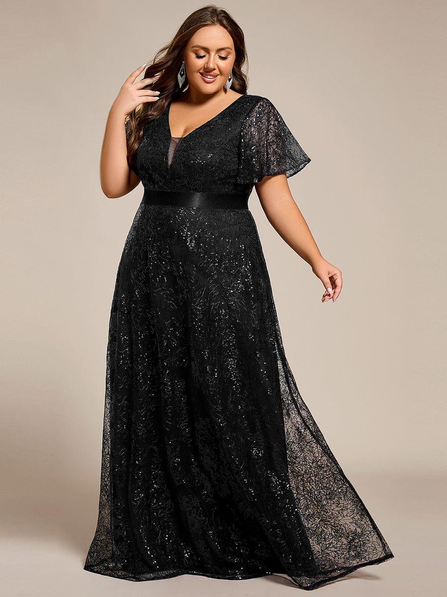 ever CORY|Illusion V-neck Short Sleeve Sequin Formal Maxi Dress