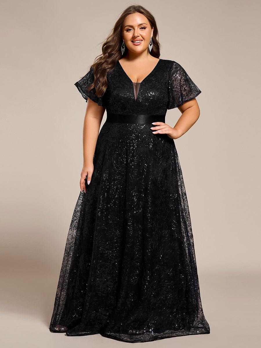 ever CORY|Illusion V-neck Short Sleeve Sequin Formal Maxi Dress