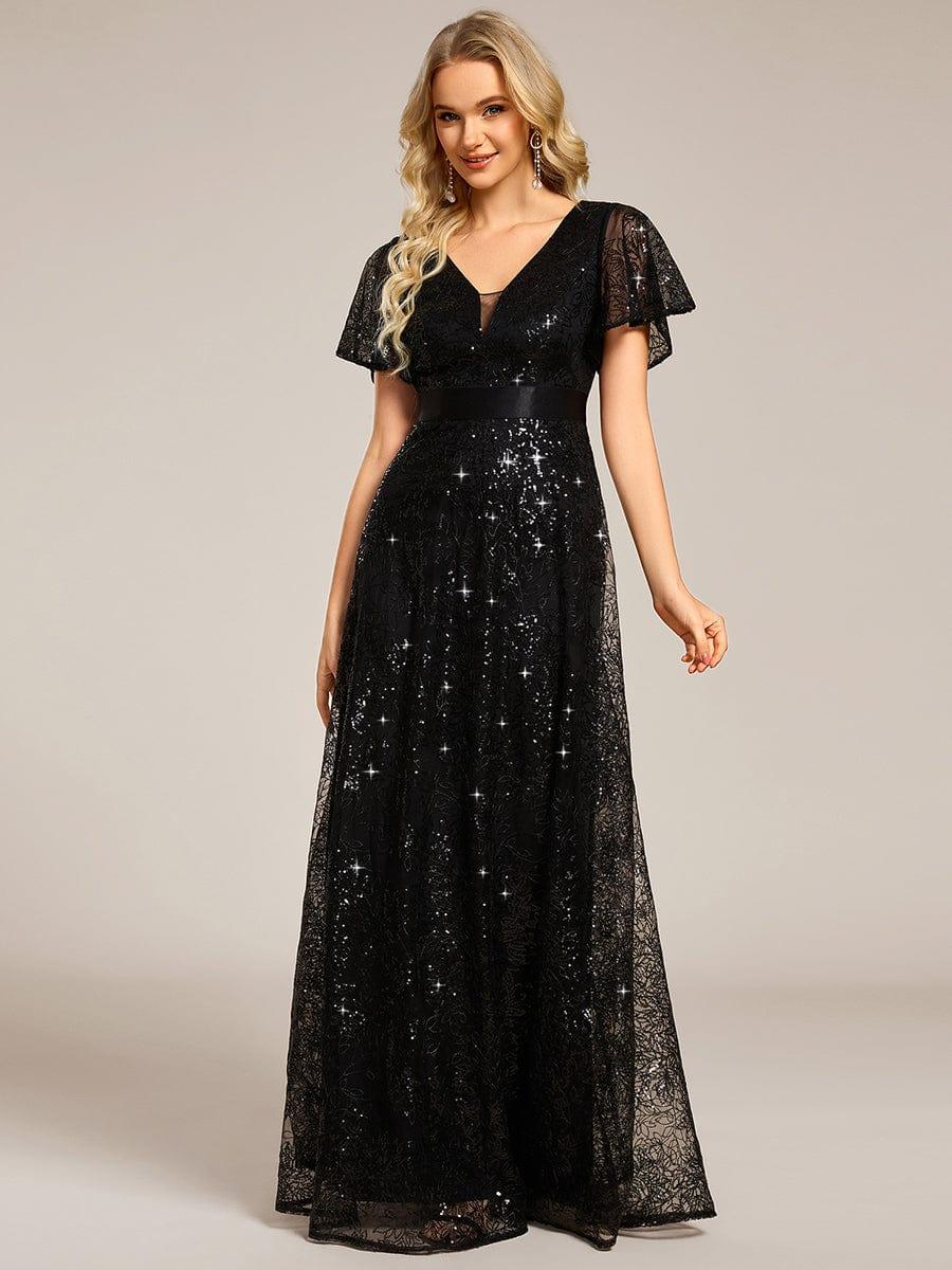 ever CORY|Illusion V-neck Short Sleeve Sequin Formal Maxi Dress