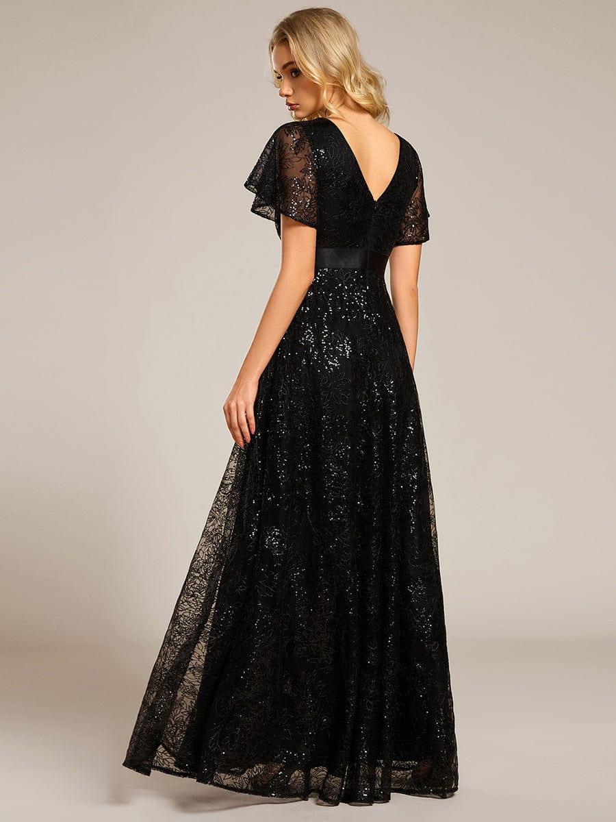 ever CORY|Illusion V-neck Short Sleeve Sequin Formal Maxi Dress