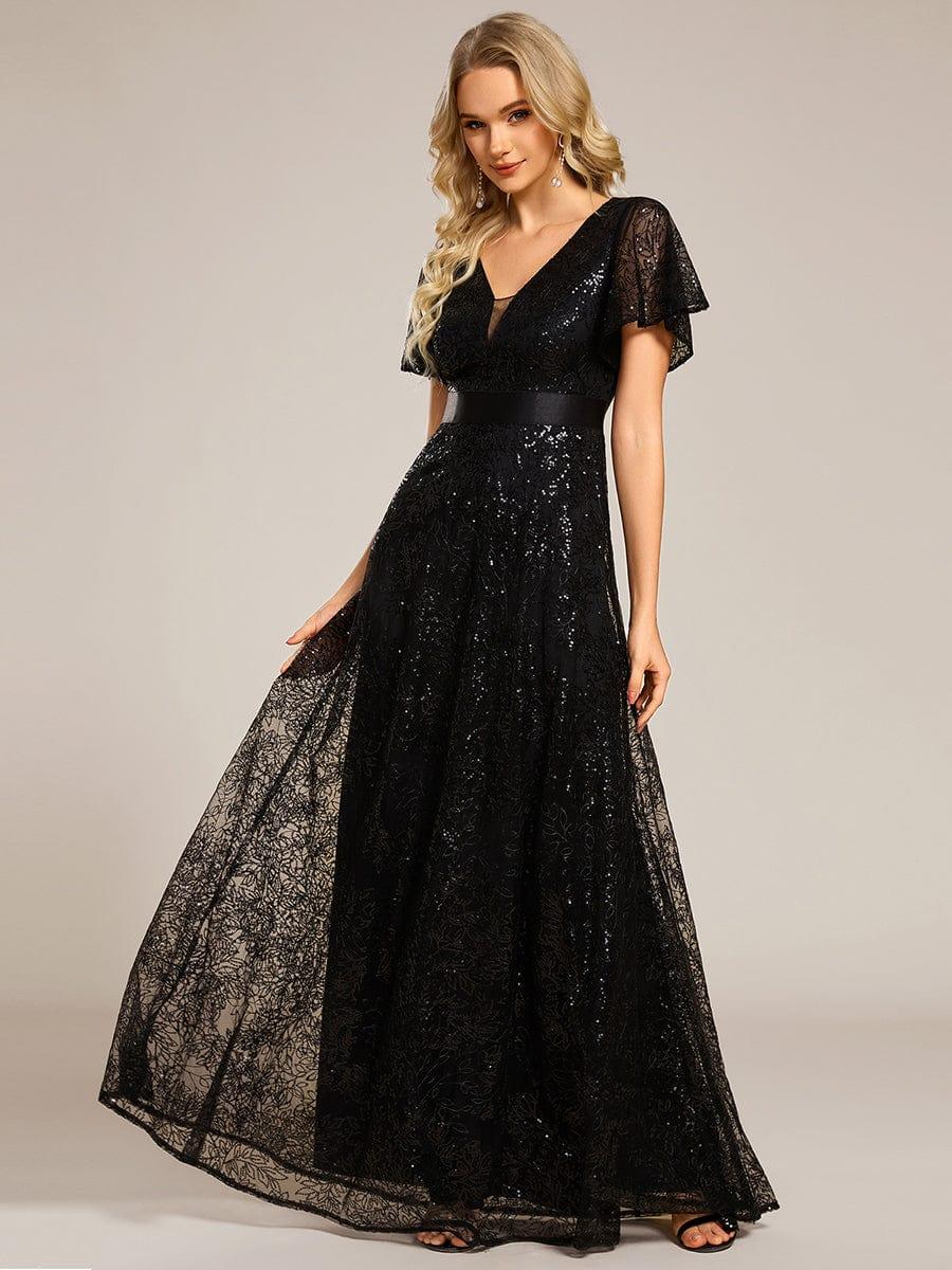 ever CORY|Illusion V-neck Short Sleeve Sequin Formal Maxi Dress