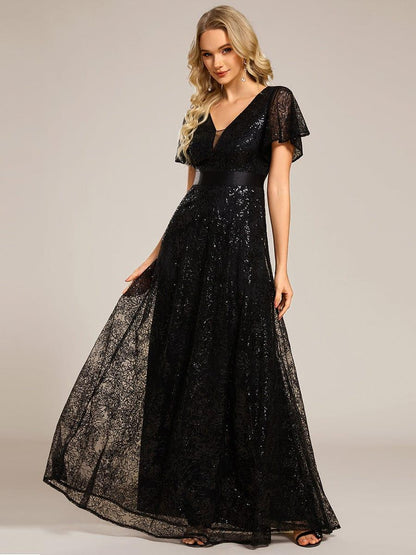 ever CORY|Illusion V-neck Short Sleeve Sequin Formal Maxi Dress