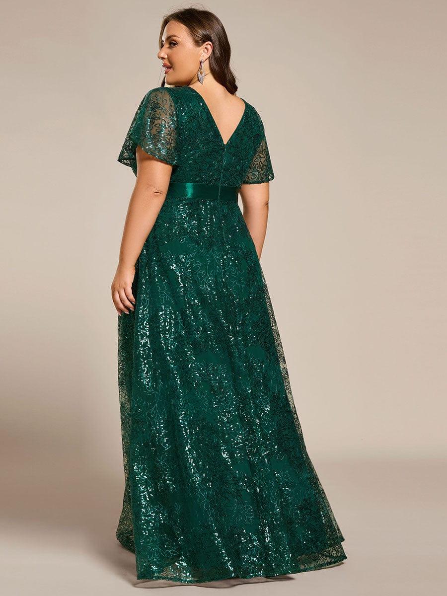 ever CORY|Illusion V-neck Short Sleeve Sequin Formal Maxi Dress