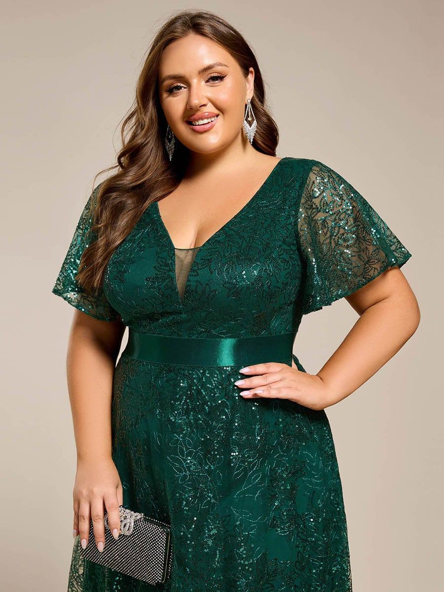 ever CORY|Illusion V-neck Short Sleeve Sequin Formal Maxi Dress