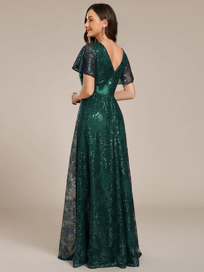 ever CORY|Illusion V-neck Short Sleeve Sequin Formal Maxi Dress
