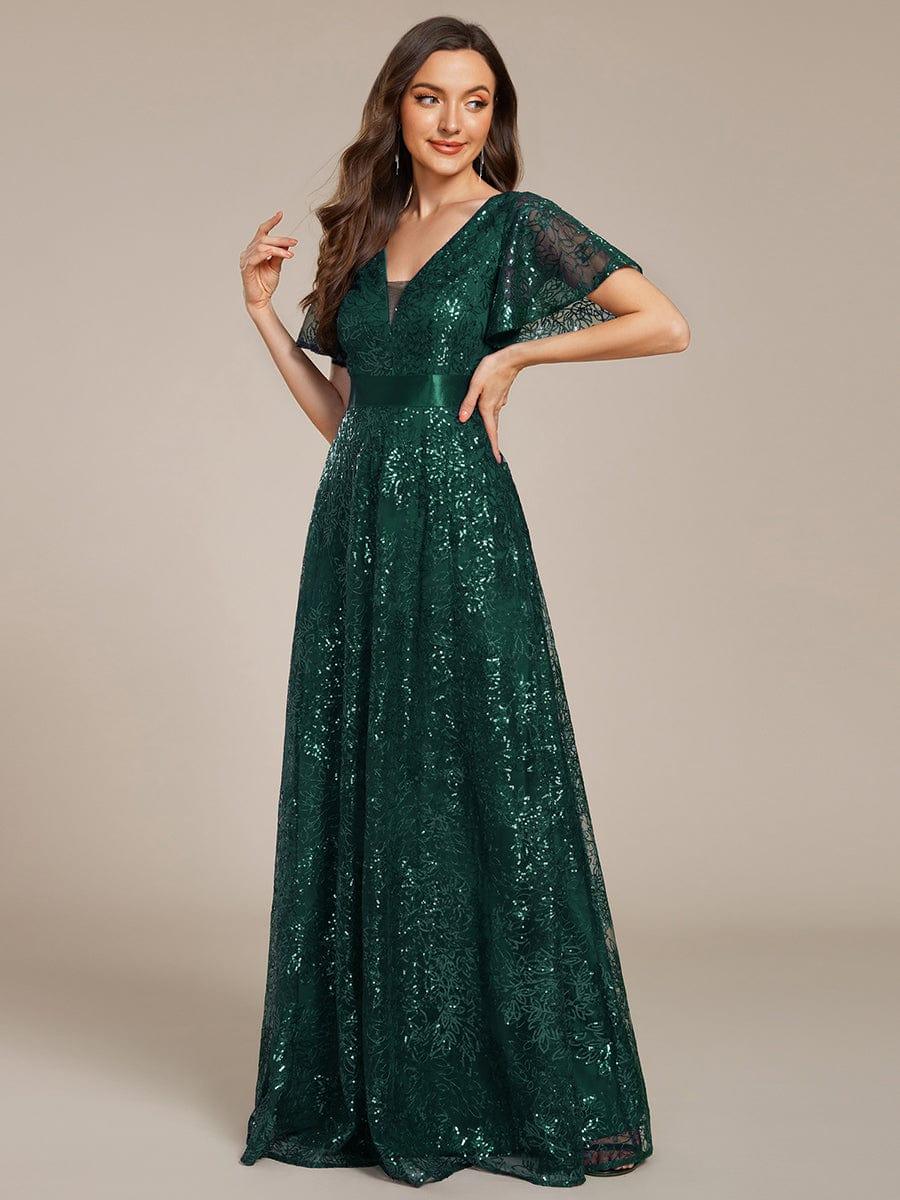 ever CORY|Illusion V-neck Short Sleeve Sequin Formal Maxi Dress