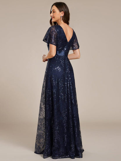 ever CORY|Illusion V-neck Short Sleeve Sequin Formal Maxi Dress