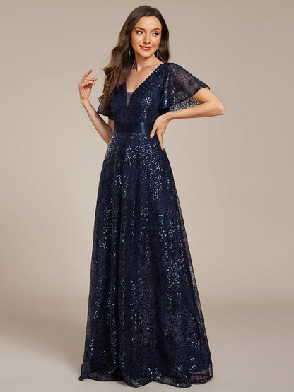 ever CORY|Illusion V-neck Short Sleeve Sequin Formal Maxi Dress